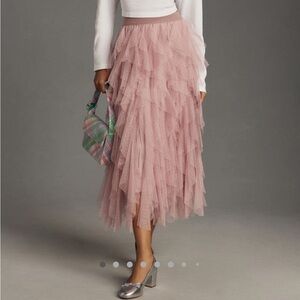 Anthropologie Evelyn Chéri Cheri in Rose Ruffled Tulle Midi Skirt M